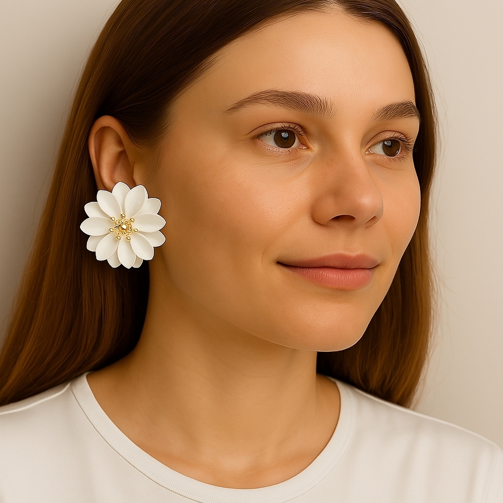 NEW Elegant Cottagecore Butterly White‎ Floral Flower Statement Earrings-(#0172)